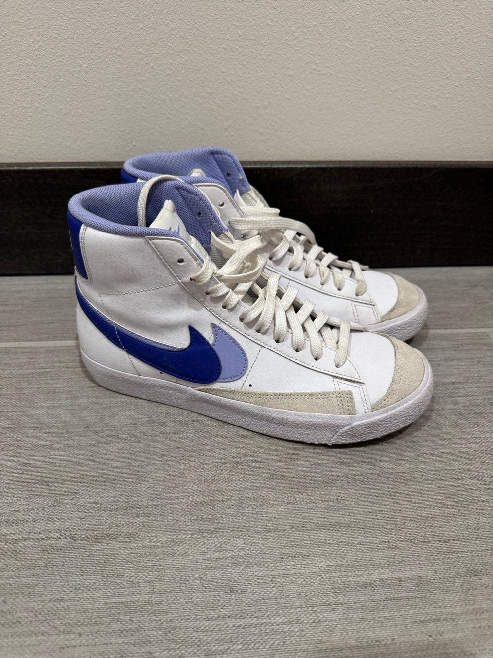 Nike White High-Top Sneakers with Purple and Lavender Accents
